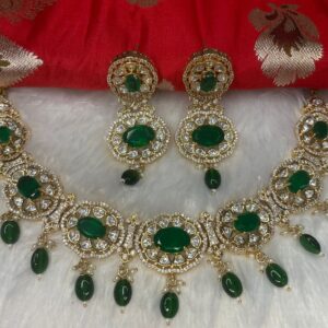 GREEN EMBRALD DIAMOND KUNDAN POLKI SET