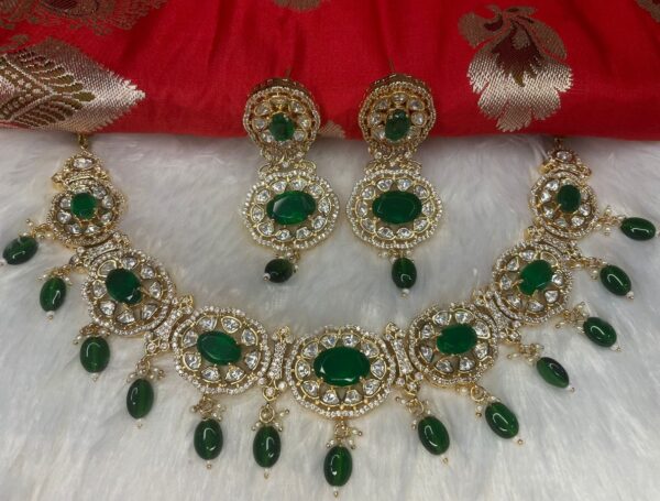 GREEN EMBRALD DIAMOND KUNDAN POLKI SET