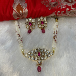 WHITE KUNDAN AND RUBY CHOKAR SET