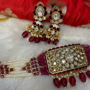 WHITE KUNDAN RUBY PINK MEENA CHOKAR SET