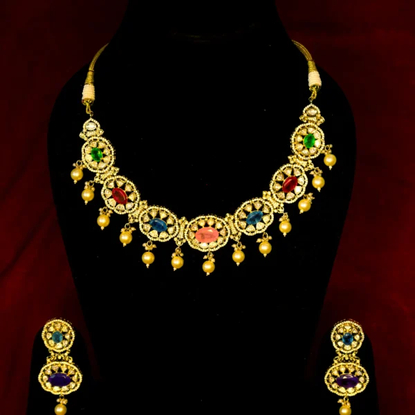 POLKI KUNDAN MULTICOLOUR STONE NECKLACE