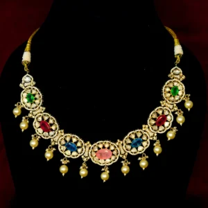 POLKI KUNDAN MULTICOLOUR STONE NECKLACE