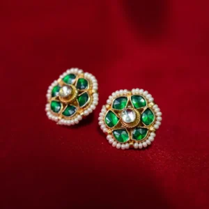 GREEN MEENA WITH KUNDAN STUD EARING