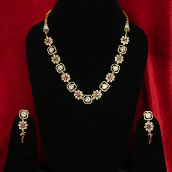 RUBY PINK KUNDAN MEENA NECKLACE SET