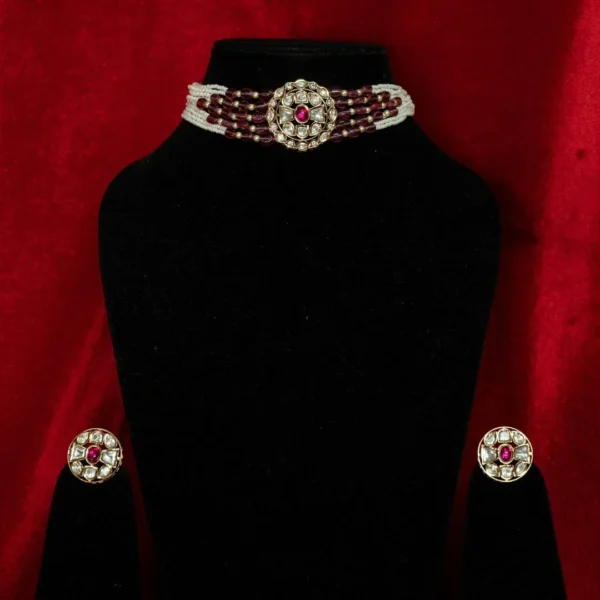 RUBY PINK WHITE KUNDAN INDOWESTERN CHOKAR SET